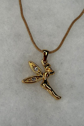 Ατσάλινο κολιέ χρυσό με νεράιδα με κρύσταλλα