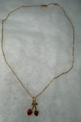 Ατσάλινο κολιέ χρυσό με κερασάκια με κρύσταλλα
