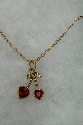 Ατσάλινο κολιέ χρυσό με κερασάκια με κρύσταλλα