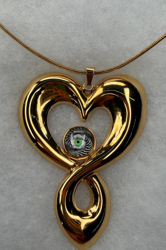 Ατσάλινο κολιέ χρυσό με καρδιά και αληθοφανές μάτι