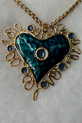 Ατσάλινο κολιέ χρυσή καρδιά με πετρόλ σμάλτο