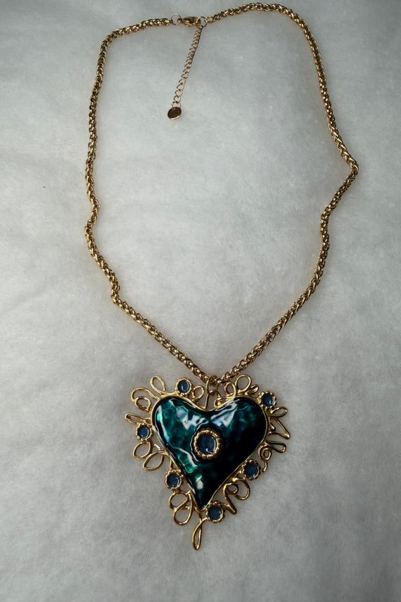 Ατσάλινο κολιέ χρυσή καρδιά με πετρόλ σμάλτο