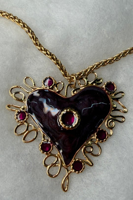 Ατσάλινο κολιέ χρυσή καρδιά με μπορντό-καφέ σμάλτο