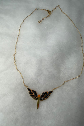 Ατσάλινο κολιέ χρυσό Bird με μαύρα κρύσταλλα