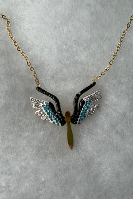 Ατσάλινο κολιέ χρυσό Bird με χρωματιστά κρύσταλλα