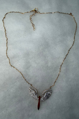 Ατσάλινο κολιέ χρυσό Bird με λευκά κρύσταλλα