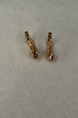 Ορειχάλκινα σκουλαρίκια κρίκοι χρυσοί με κρύσταλλενια καρδιά