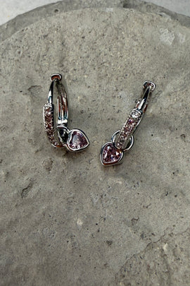 Ορειχάλκινα σκουλαρίκια κρίκοι ασημί με κρύσταλλενια καρδιά