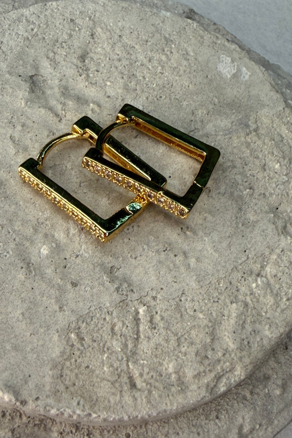 Ορειχάλκινα σκουλαρίκια κρίκοι τετράγωνοι με κρύσταλλα