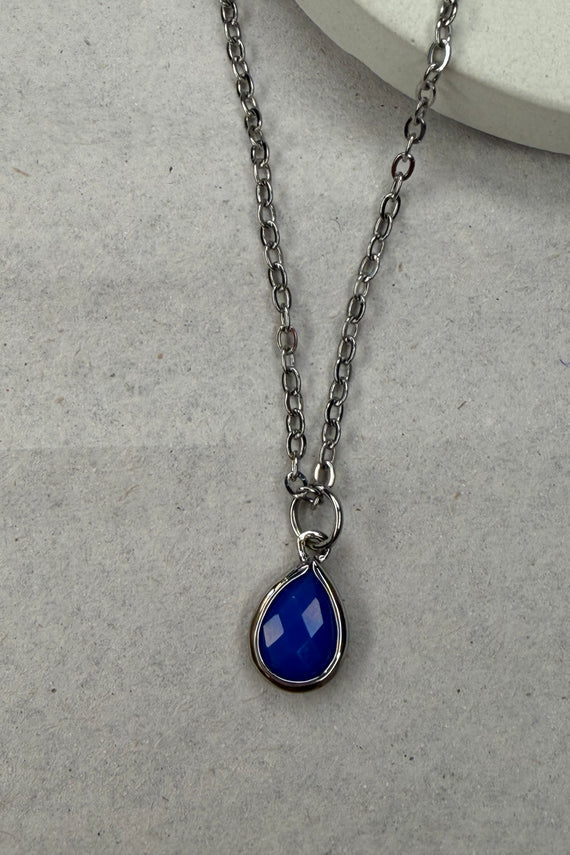 Ατσάλινο κολιέ Σταγόνα ασημί μπλε