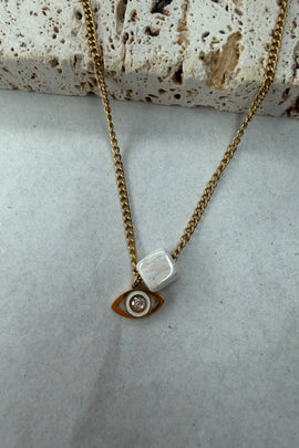 Ατσάλινο κολιέ Eye White Qube